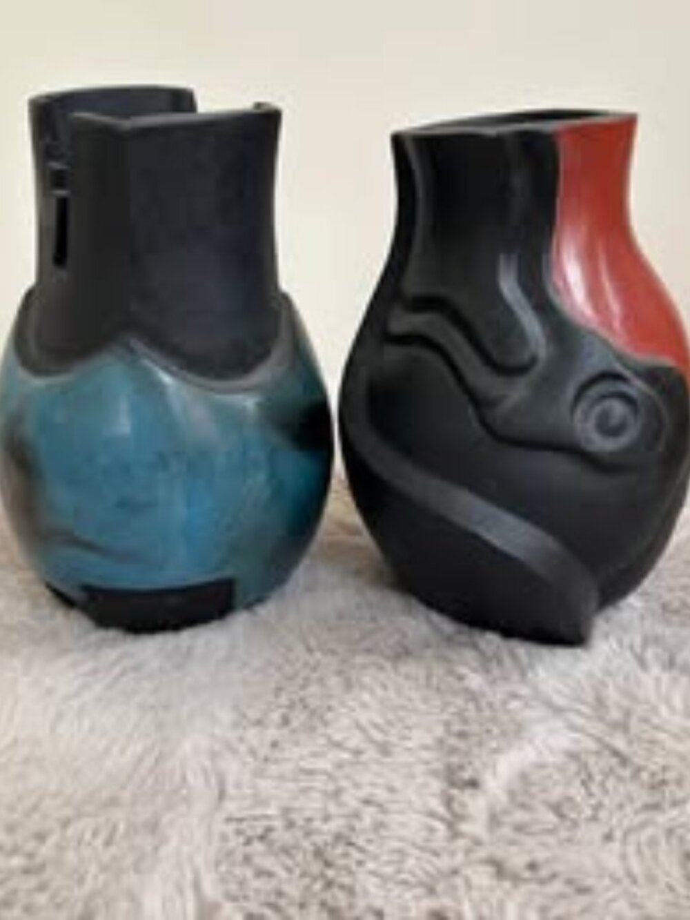 Pair of Vintage Peruvian Peru Pottery Hand Made Vases (each apx 8” tall)